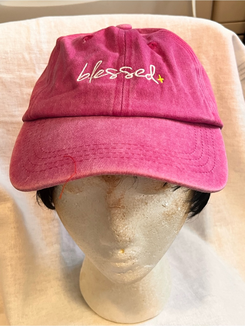 Pink "Blessed" Embroidered Cotton Baseball Cap